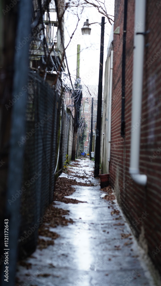 One narrow lane view located in the Philadelphia city of the USA One narrow lane view located in the Philadelphia city of the USA