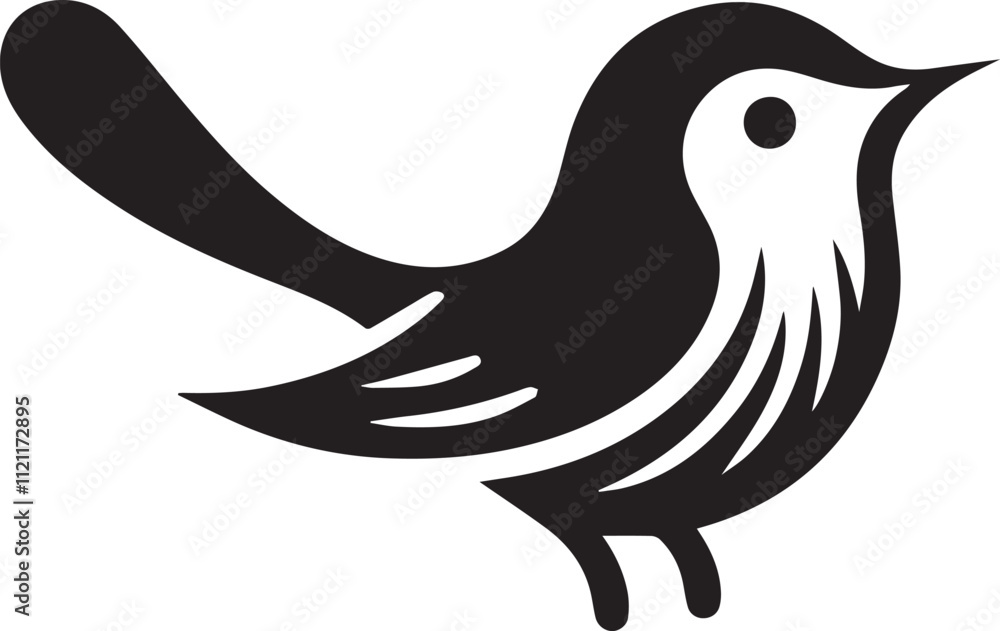 Fototapeta premium Minimalist black and white bird vector design perfect for logos, illustrations, and creative projects. Clean lines and simple design make it versatile for various digital and print applications.