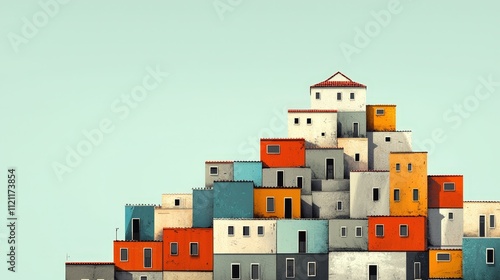 A mansion overlooking a row of small, makeshift homes in a city.