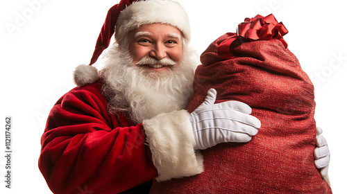 Santa's Claus with s sack of toys isolated on white photo