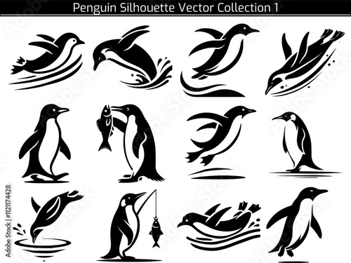 Set of Penguin Silhouette Vector Illustration