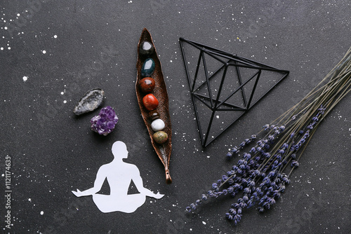 Set of chakra stones, flowe...