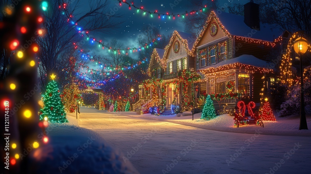A cheerful Christmas scene with colorful lights illuminating the background. Red, green, and blue lights twinkle and shine, A cheerful Christmas scene with colorful lights illuminating the background. Red, green, and blue lights twinkle and shine,