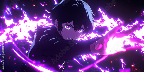 Anime-style energy-emitting black aura background, a dark, powerful aura radiating dynamic energy with glowing, ethereal effects.