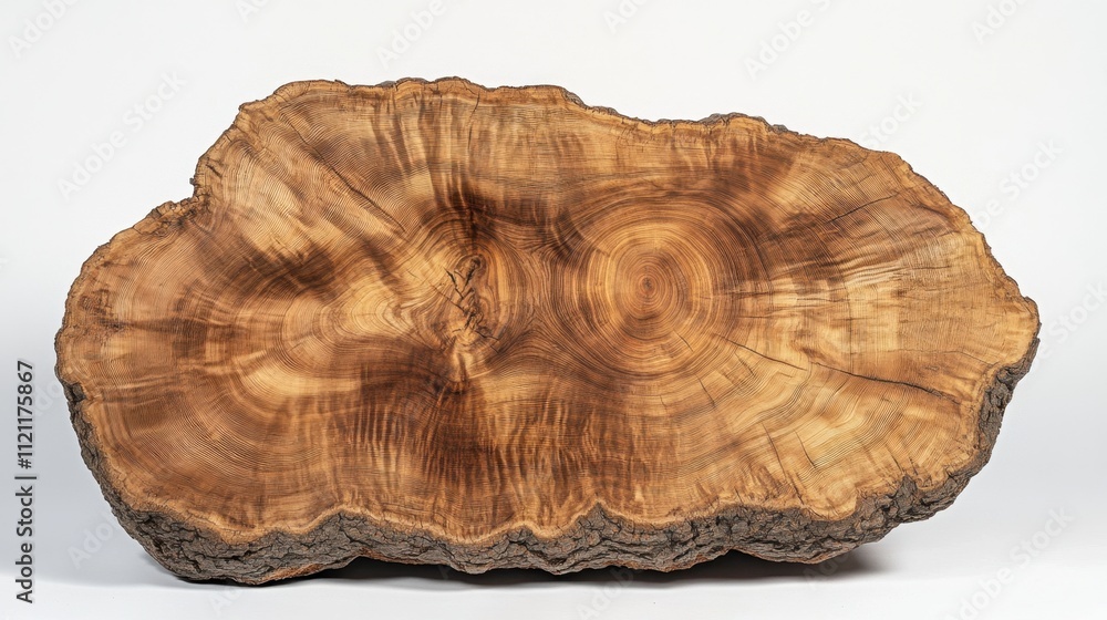 Rough-cut tree cross-section with visible rings and grain, highlighting the rustic beauty of wood Rough-cut tree cross-section with visible rings and grain, highlighting the rustic beauty of wood