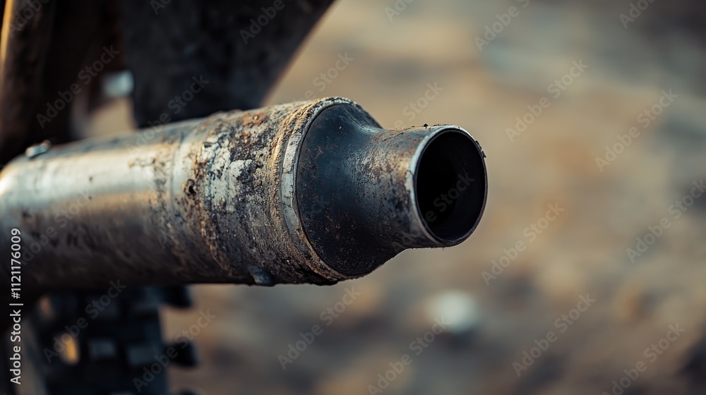 Dirty Motorcycle Exhaust Pipe, Rusty Metal, OffRoad Adventure Dirty Motorcycle Exhaust Pipe, Rusty Metal, OffRoad Adventure