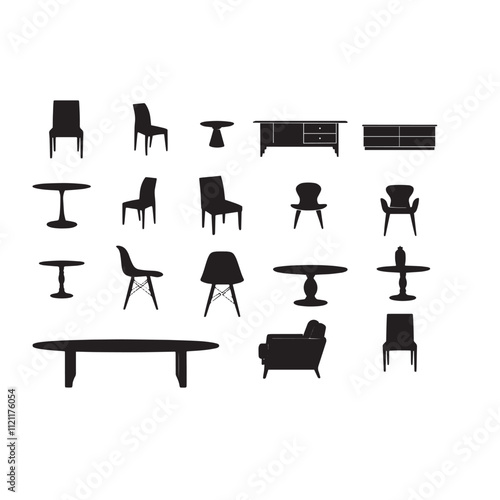 Set of home furniture silhouettes vector isolated.
