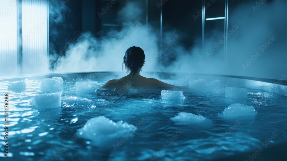 Serene Ice Bath Relaxation Woman in Cool Water Spa Serene Ice Bath Relaxation Woman in Cool Water Spa