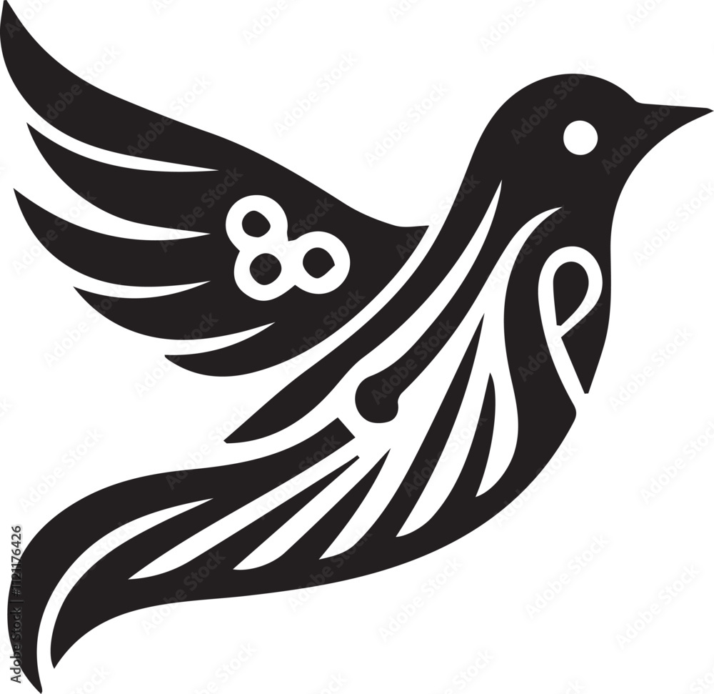 Obraz premium Minimalist black and white bird vector design perfect for logos, illustrations, and creative projects. Clean lines and simple design make it versatile for various digital and print applications.