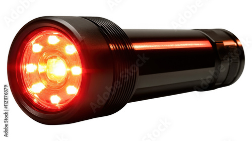 [Lamps with cylindrical objects] Close-up Industrial Light Emitting Device With Red Illumination photo