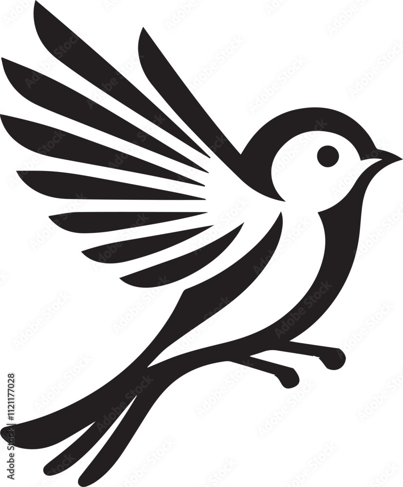 Obraz premium Minimalist black and white bird vector design perfect for logos, illustrations, and creative projects. Clean lines and simple design make it versatile for various digital and print applications.