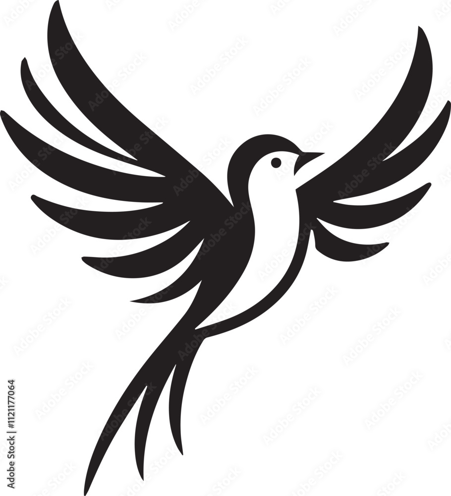 Fototapeta premium Minimalist black and white bird vector design perfect for logos, illustrations, and creative projects. Clean lines and simple design make it versatile for various digital and print applications.