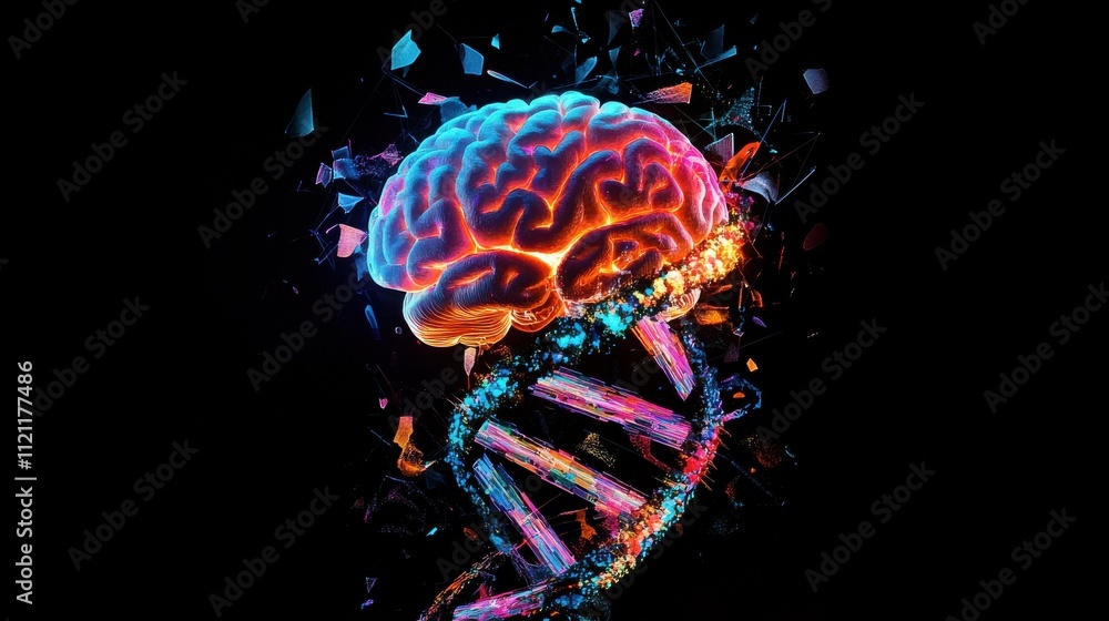 Abstract Brain DNA Fusion Shattered Glass, Genetic Code, Neural Network Abstract Brain DNA Fusion Shattered Glass, Genetic Code, Neural Network