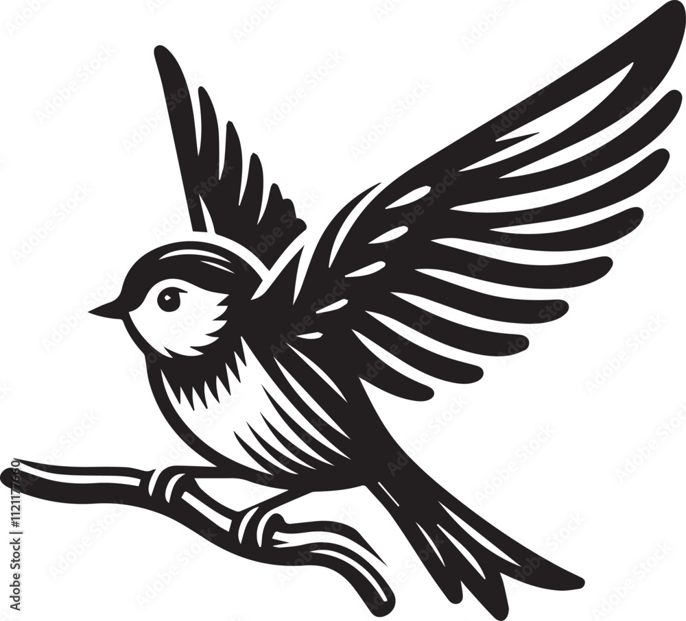 Obraz premium Minimalist black and white bird vector design perfect for logos, illustrations, and creative projects. Clean lines and simple design make it versatile for various digital and print applications.