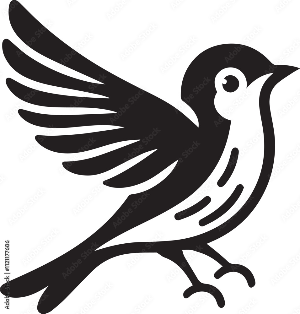 Obraz premium Minimalist black and white bird vector design perfect for logos, illustrations, and creative projects. Clean lines and simple design make it versatile for various digital and print applications.