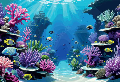 Vibrant Coral Reef with Tropical Fish Underwater