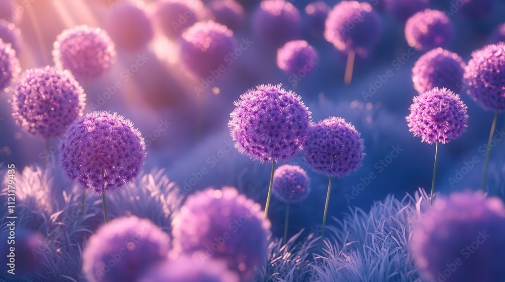 allium flowers blooming on a sunny day, their vibrant purple spheres catching the sunlight and casting intricate shadows on the ground allium flowers blooming on a sunny day, their vibrant purple spheres catching the sunlight and casting intricate shadows on the ground