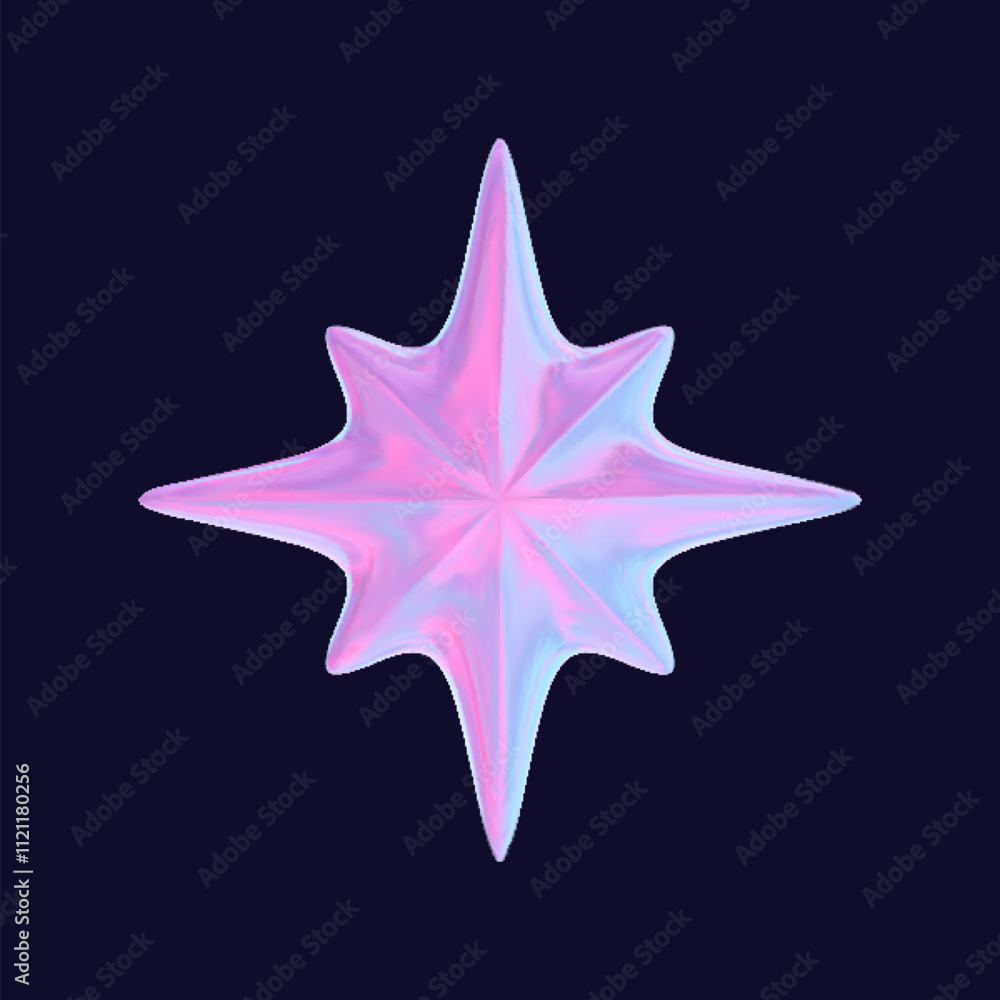 Obraz premium 3D holographic stars in pink chrome with geometric shapes, designed for futuristic and tech aesthetics. Metallic renderings of cosmic and celestial symbols.