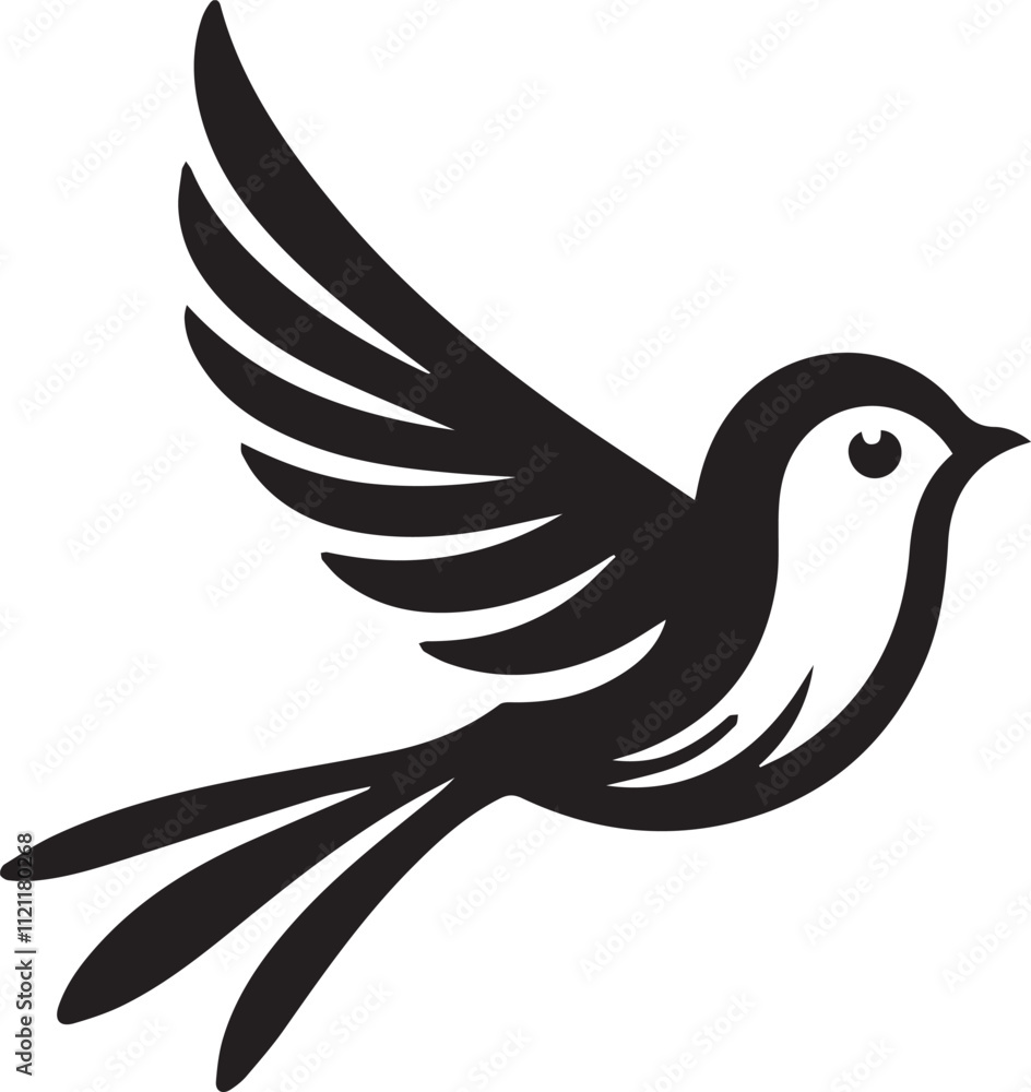 Fototapeta premium Minimalist black and white bird vector design perfect for logos, illustrations, and creative projects. Clean lines and simple design make it versatile for various digital and print applications.