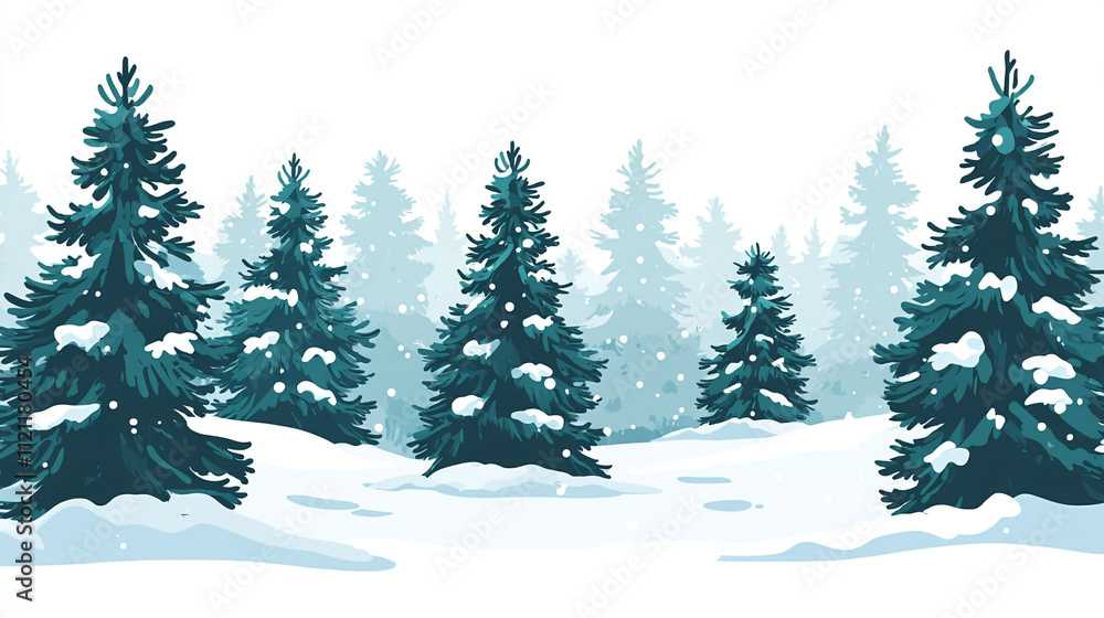 Obraz premium Snow-covered pine trees create a serene winter landscape in a forest clearing