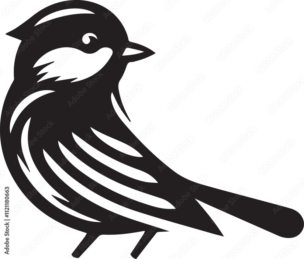 Obraz premium Minimalist black and white bird vector design perfect for logos, illustrations, and creative projects. Clean lines and simple design make it versatile for various digital and print applications.