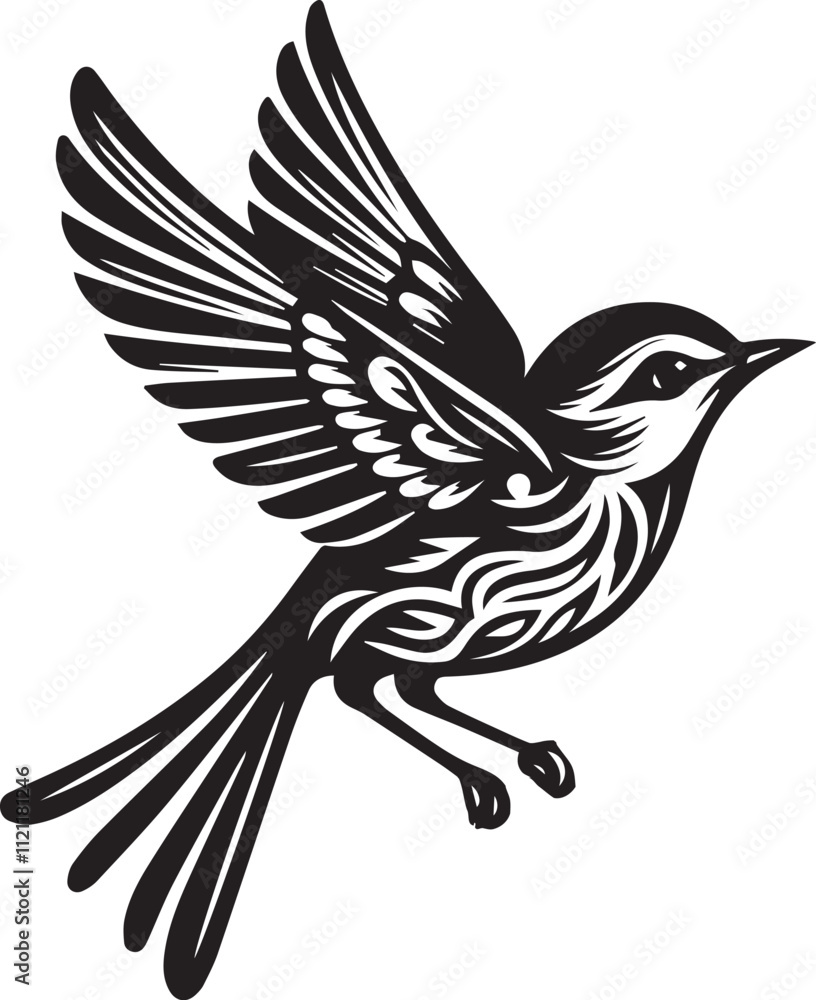 Obraz premium Minimalist black and white bird vector design perfect for logos, illustrations, and creative projects. Clean lines and simple design make it versatile for various digital and print applications.