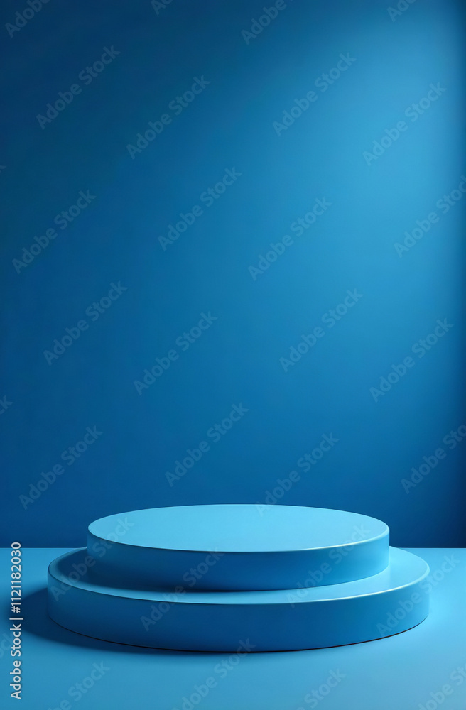Podium cosmetic product on blue background, free space for goods. AI Generative Podium cosmetic product on blue background, free space for goods. AI Generative