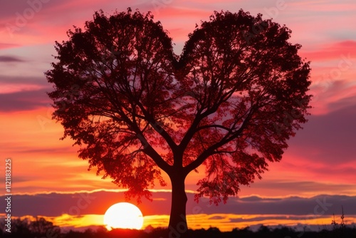 Love in the Sky - A Heart Tree at Dusk photo