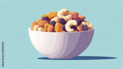 A colorful bowl of assorted nuts and dried fruits showcases a nutritious snack perfect for any time of the day