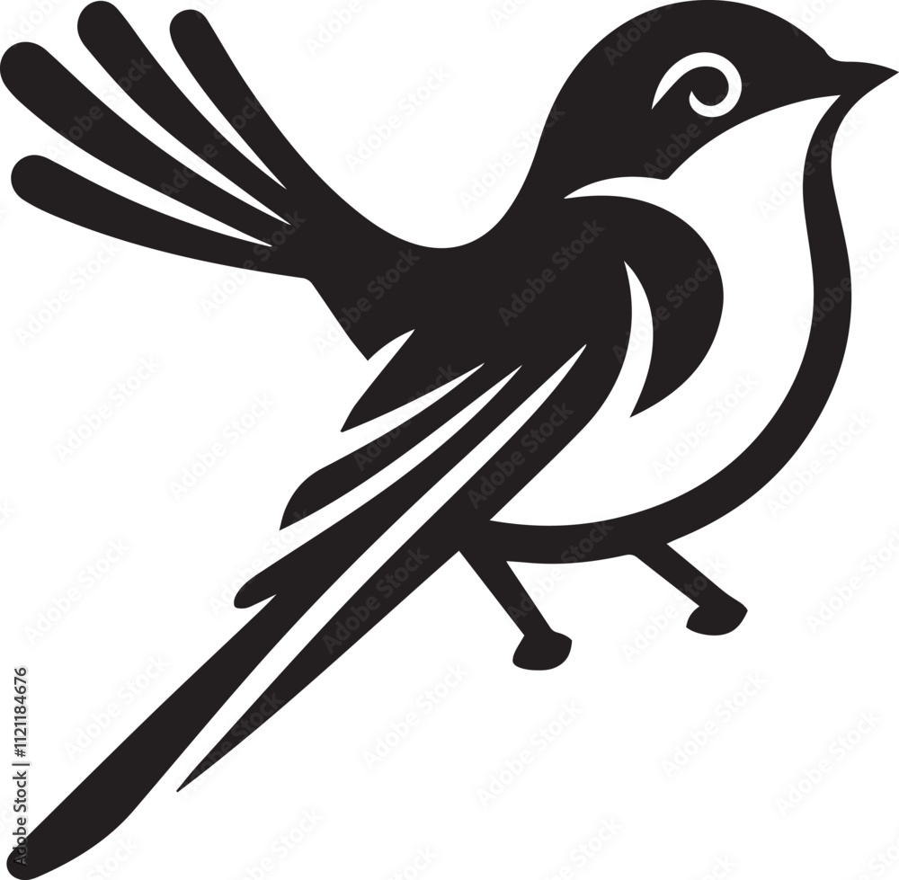 Obraz premium Minimalist black and white bird vector design perfect for logos, illustrations, and creative projects. Clean lines and simple design make it versatile for various digital and print applications.