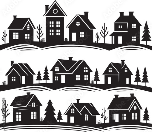 Houses landscape silhouette vector illustration isolated on a white background
