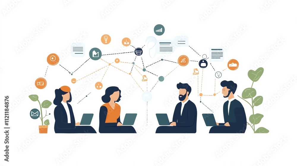 A group of people are connected by lines. A group of people are connected by lines.