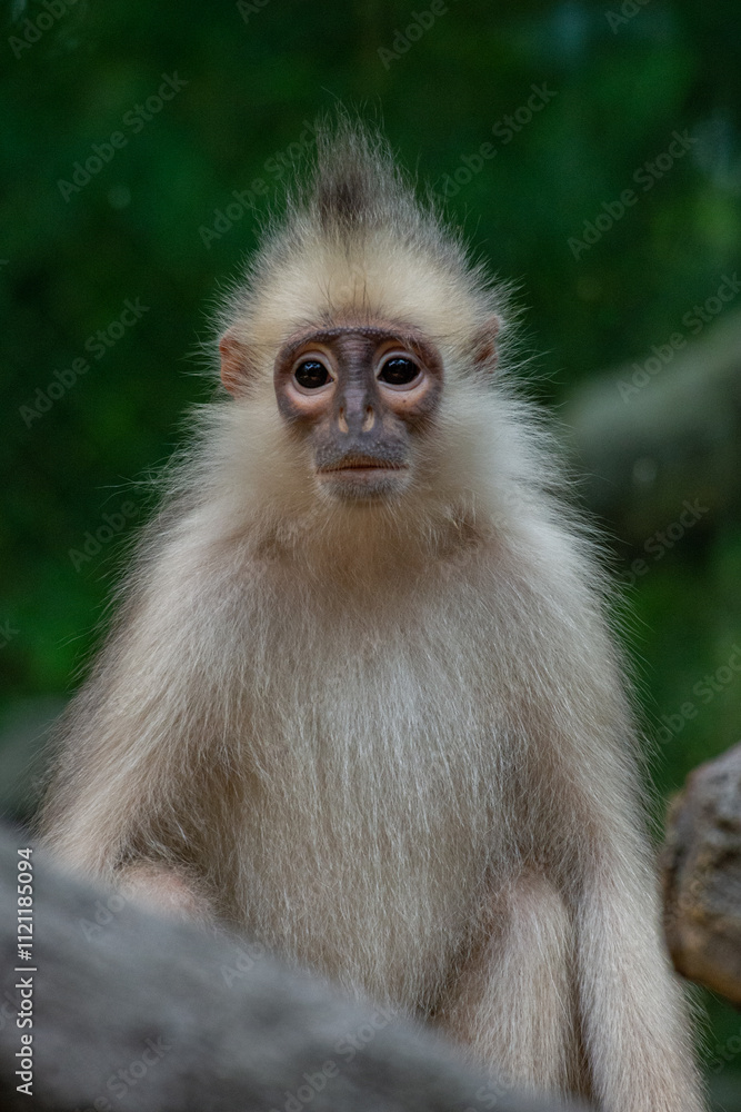 Naklejka premium Raffles’ Banded Langurs are also known by their other common names: Banded Leaf Monkey or Banded Surili