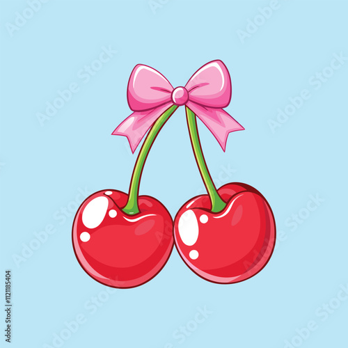 two cherries with bow vector