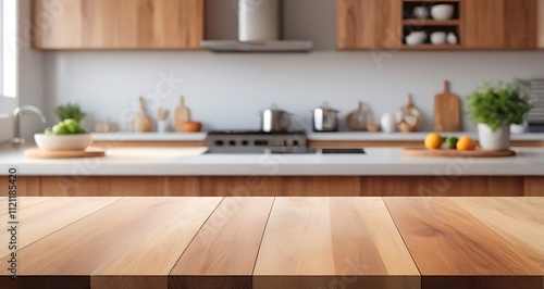 Wallpaper Mural Wood_table_top_on_blur_kitchen_counter_in_mornin Torontodigital.ca