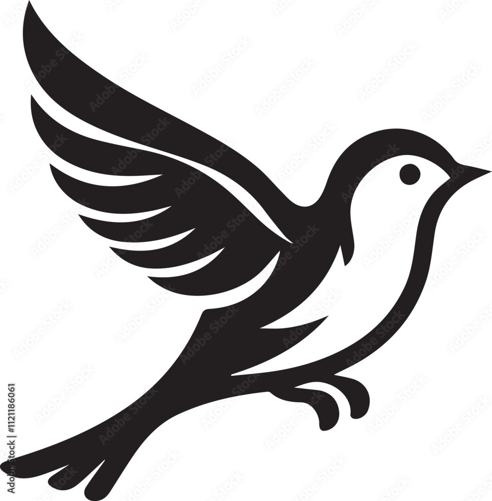 Fototapeta premium Minimalist black and white bird vector design perfect for logos, illustrations, and creative projects. Clean lines and simple design make it versatile for various digital and print applications.