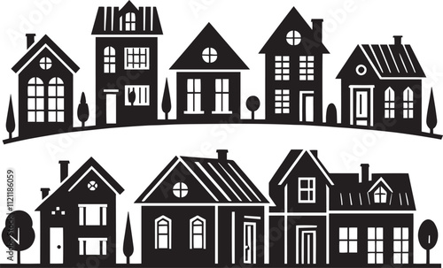 Houses landscape silhouette vector illustration isolated on a white background