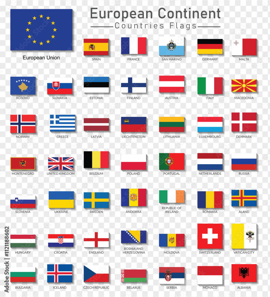 Set of Countries flags of European Continent in alphabetical order. Vector illustration Set of Countries flags of European Continent in alphabetical order. Vector illustration