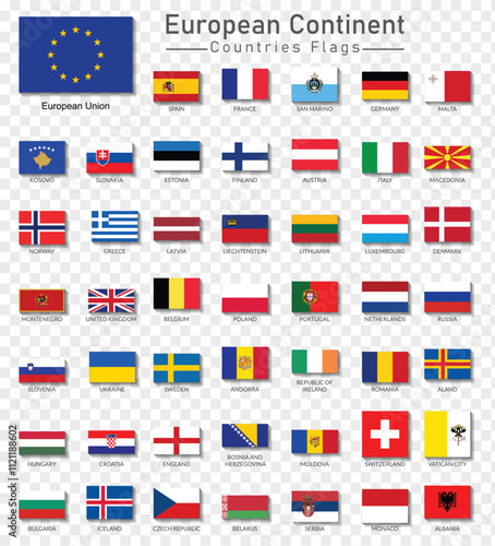 Set of Countries flags of European Continent in alphabetical order. Vector illustration