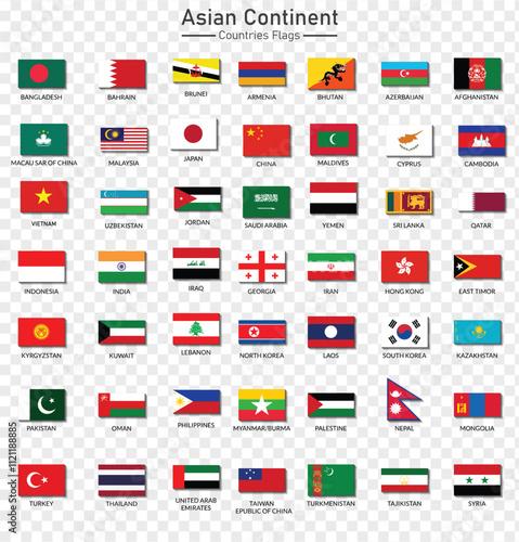 Set of Countries flags of Asian Continent in alphabetical order. Vector illustration
