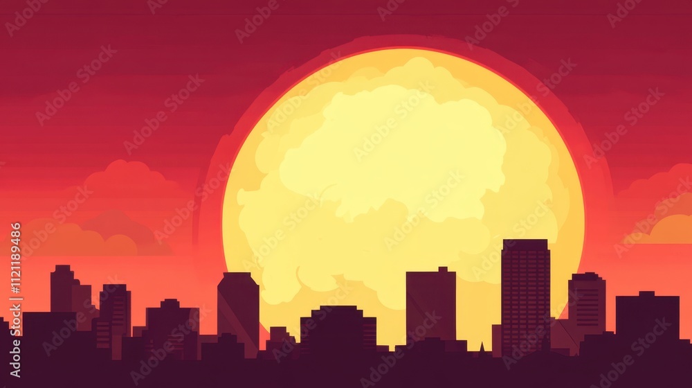 Stylized City Silhouette Against Vibrant Sunset Background Stylized City Silhouette Against Vibrant Sunset Background