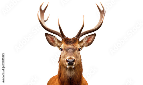 Red deer head with antlers on a transparent background