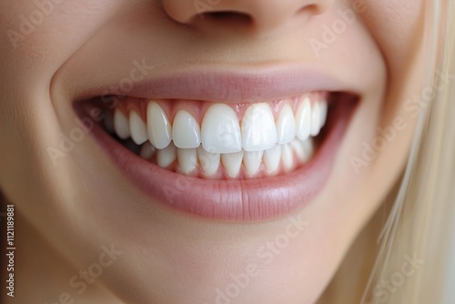 Woman's teeth after whitening showcasing oral care