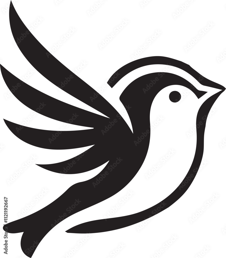 Obraz premium Minimalist black and white bird vector design perfect for logos, illustrations, and creative projects. Clean lines and simple design make it versatile for various digital and print applications.