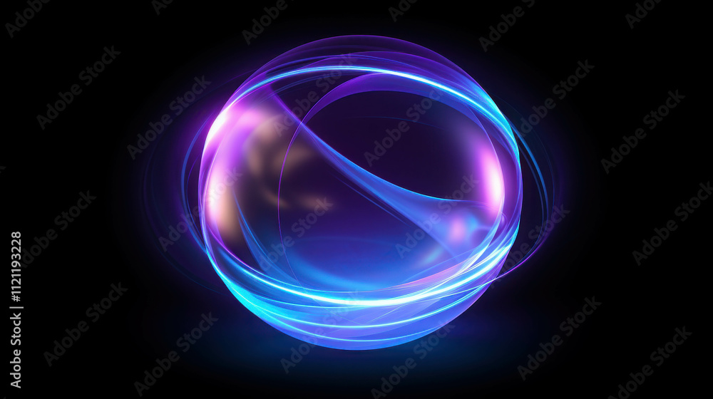 Colorful Light Sphere with Abstract Swirls on Dark Background Colorful Light Sphere with Abstract Swirls on Dark Background