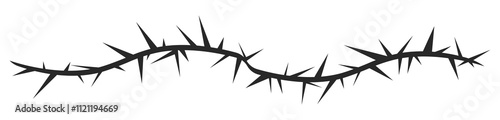 Thorn stem vine plant with spikes simple border y2k creepy branch. Barbed wire tattoo. Boundary frame. 