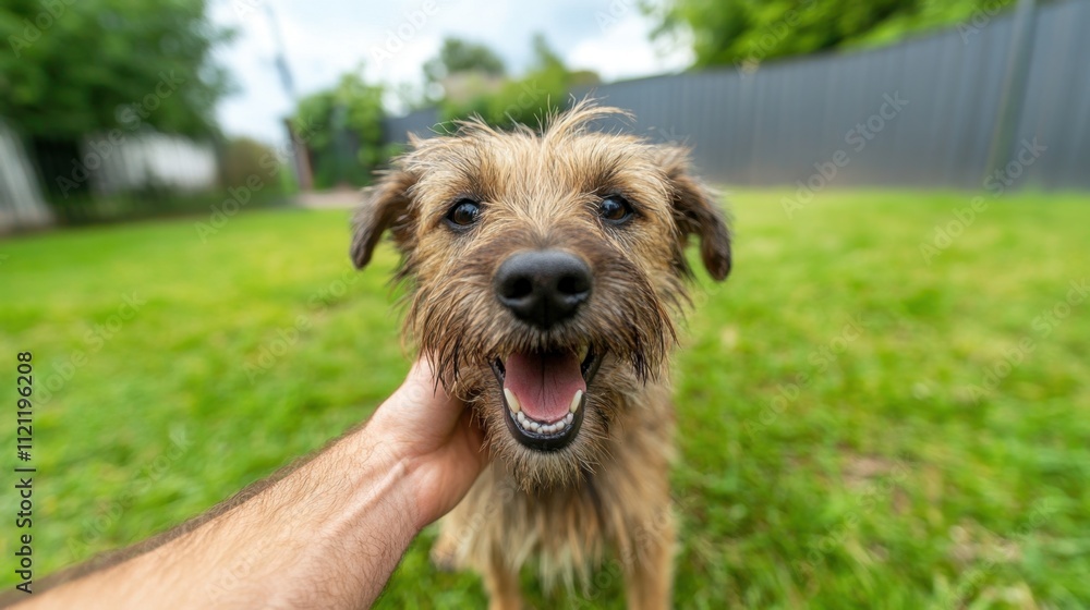 Happy Dog with Playful Expression in Outdoor Green Space Happy Dog with Playful Expression in Outdoor Green Space