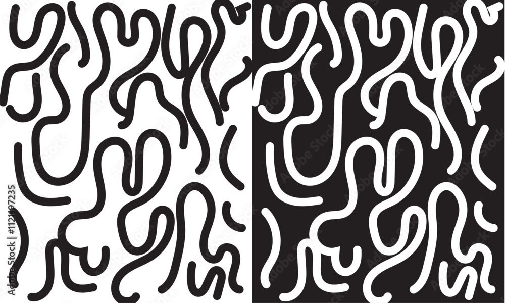 Organic irregular bold lines seamless pattern. Vector wavy strokes ornament. isolated on white and black background. Vector illustration.  EPS 10
