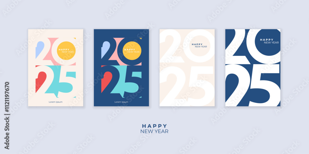 Cover design of 2025 happy new year. Strong typography. Colorful and easy to remember. Happy new year 2025 design poster.