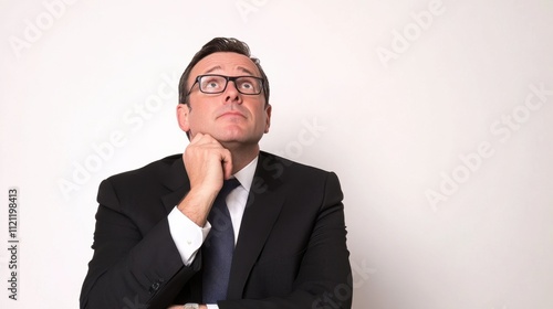 Businessman Thinking Thoughtfully in Formal Attire Against White Background